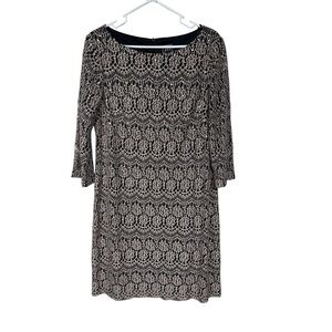JH Evenings Taupe and Black Lace Dress Size 14